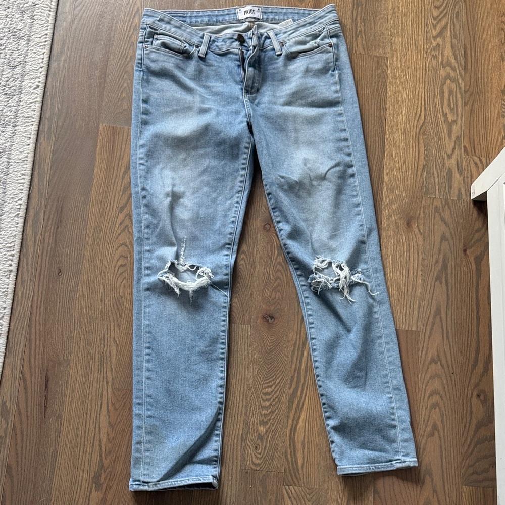 PAIGE Light Wash Ripped Skinny Jeans